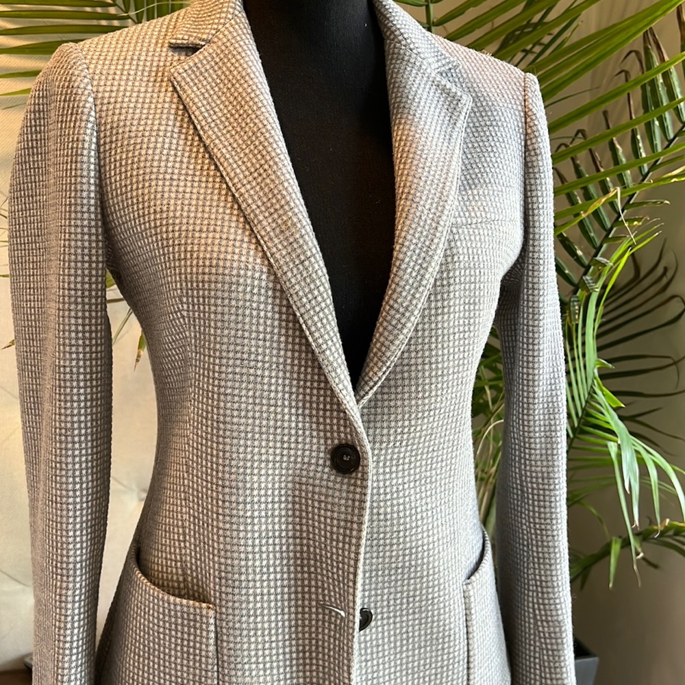 Grey Knit Eleventy Womens Waffle 2 Button Blazer - image 1